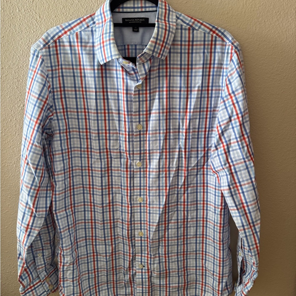 Banana Republic Blue and Red Plaid Casual Shirt